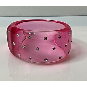 Vintage Pink Wide Lucite Bracelet Translucent  Rhinestone 1990s - Y2K Size 7.75